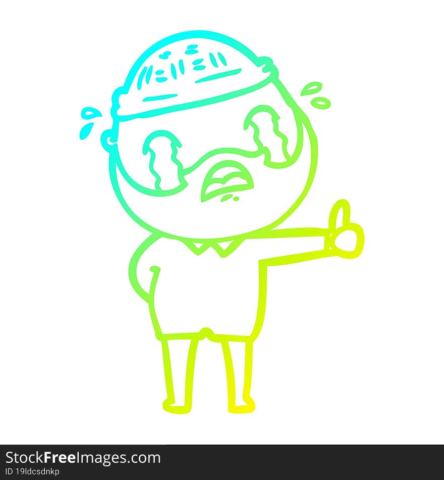 cold gradient line drawing cartoon bearded man crying