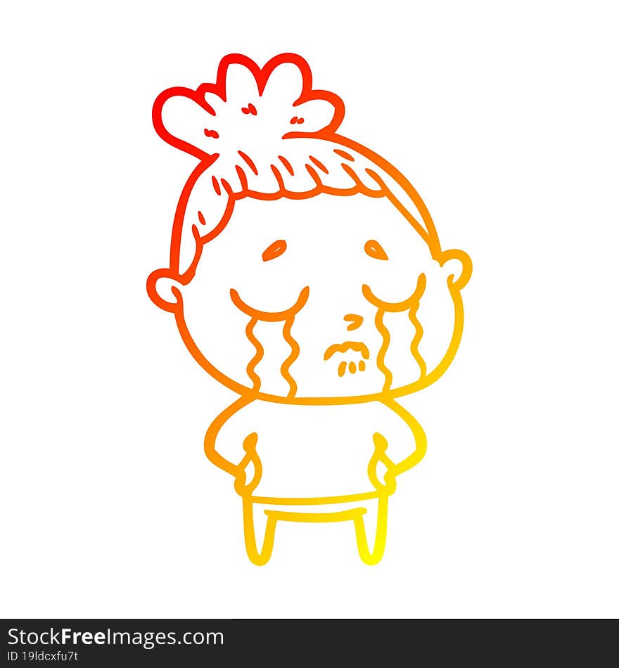 warm gradient line drawing of a cartoon crying woman