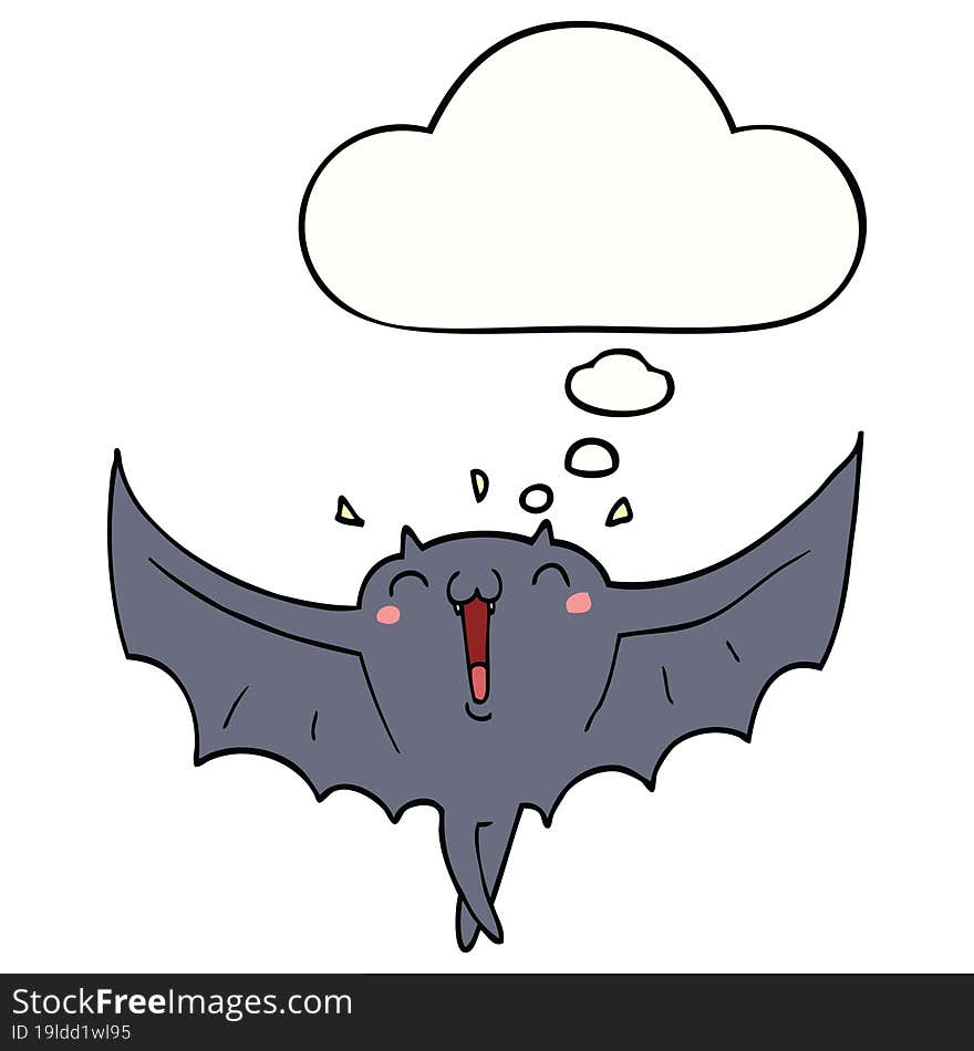 cartoon happy vampire bat and thought bubble