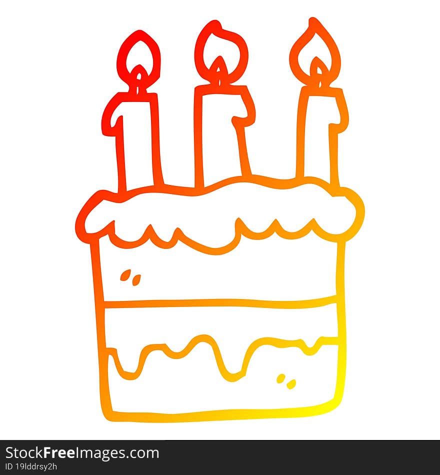 warm gradient line drawing of a cartoon birthday cake