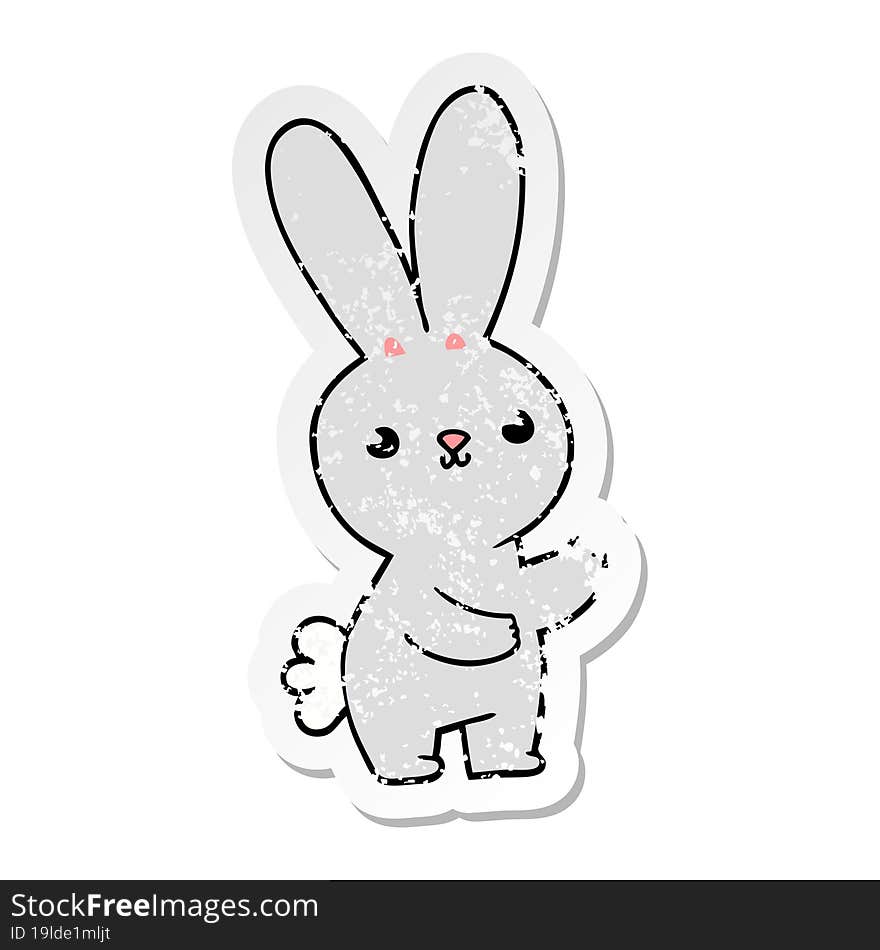 distressed sticker of a cute cartoon rabbit