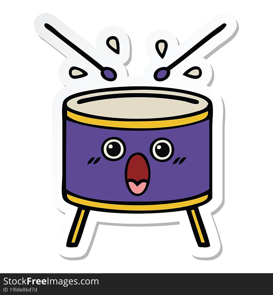 Sticker Of A Cute Cartoon Drum