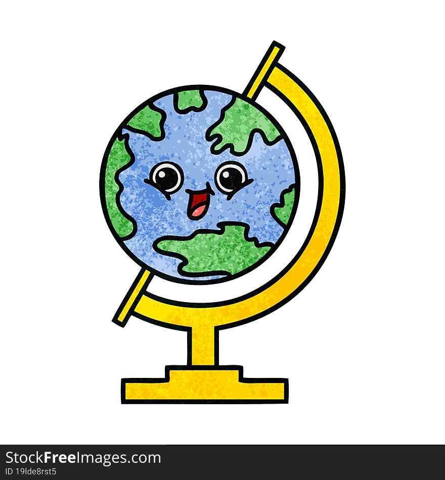 retro grunge texture cartoon globe of the world