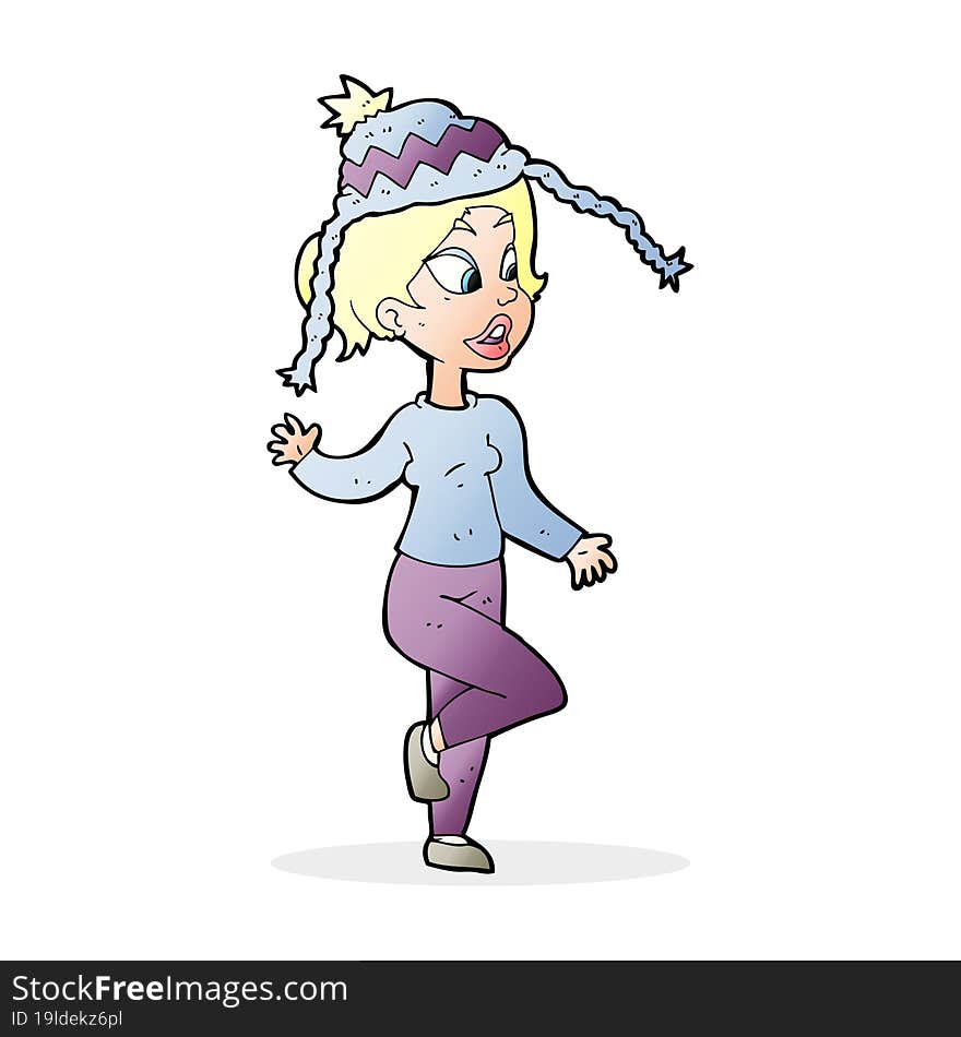 cartoon woman in knitted hat