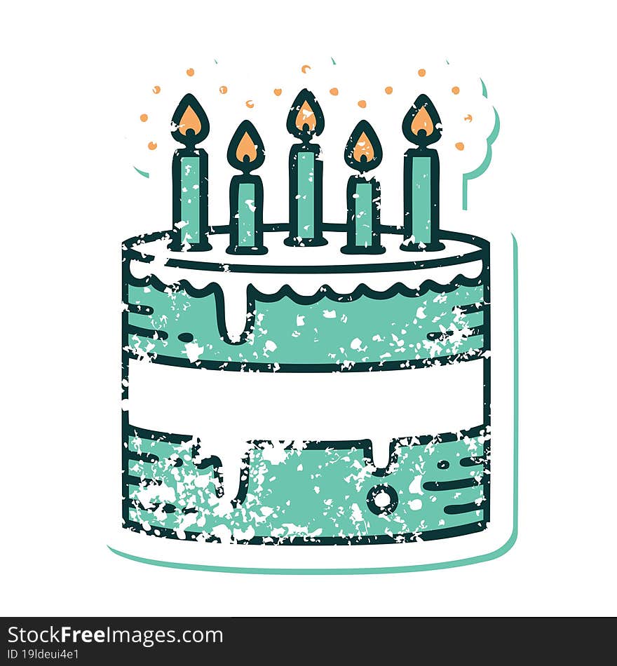 distressed sticker tattoo style icon of a birthday cake