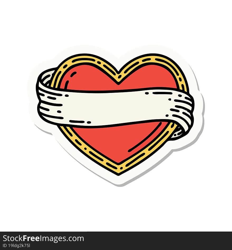 Tattoo Style Sticker Of A Heart And Banner