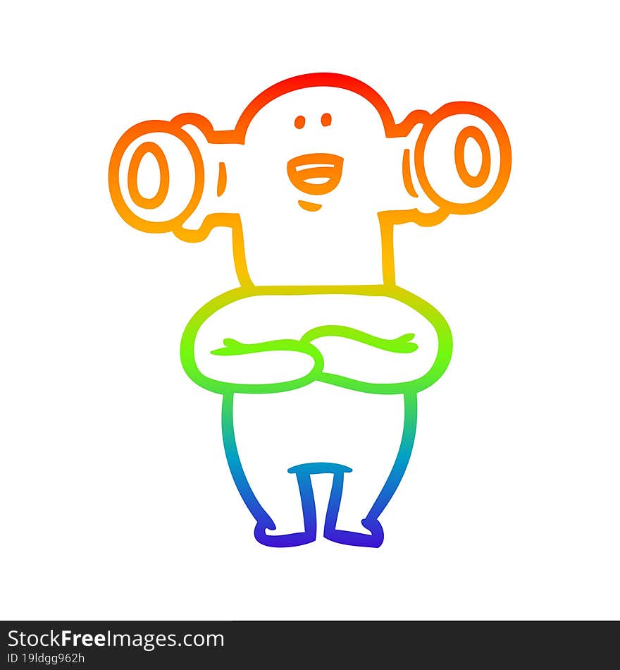 rainbow gradient line drawing of a friendly cartoon alien