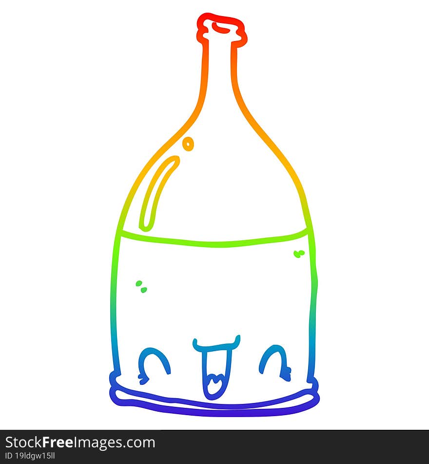 Rainbow Gradient Line Drawing Cartoon Wine Bottle