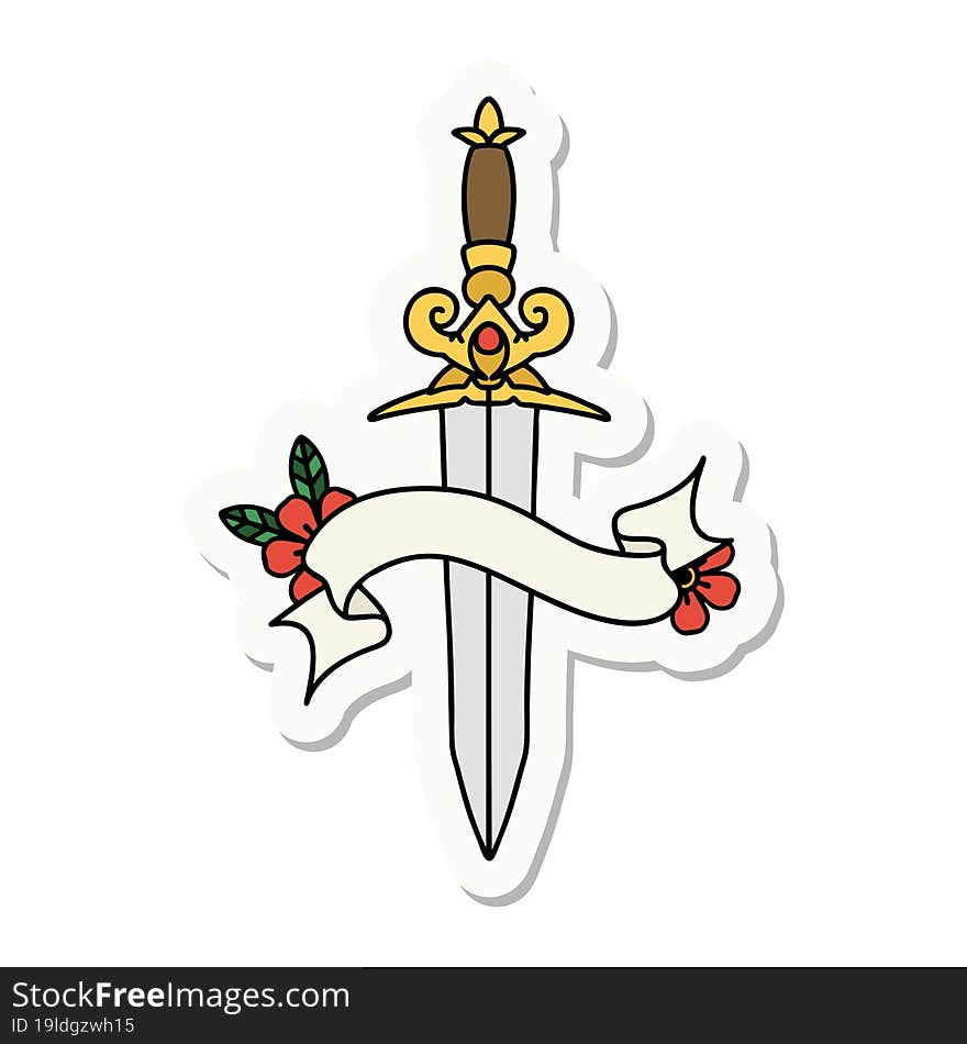 tattoo sticker with banner of dagger