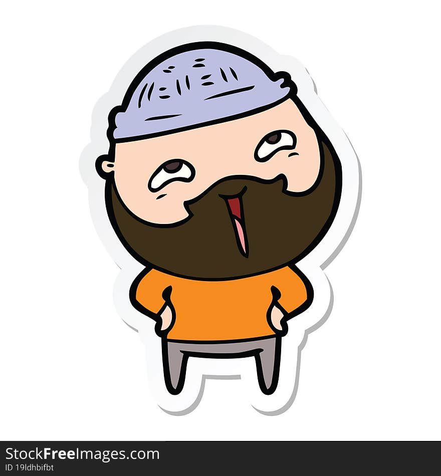 Sticker Of A Cartoon Happy Bearded Man