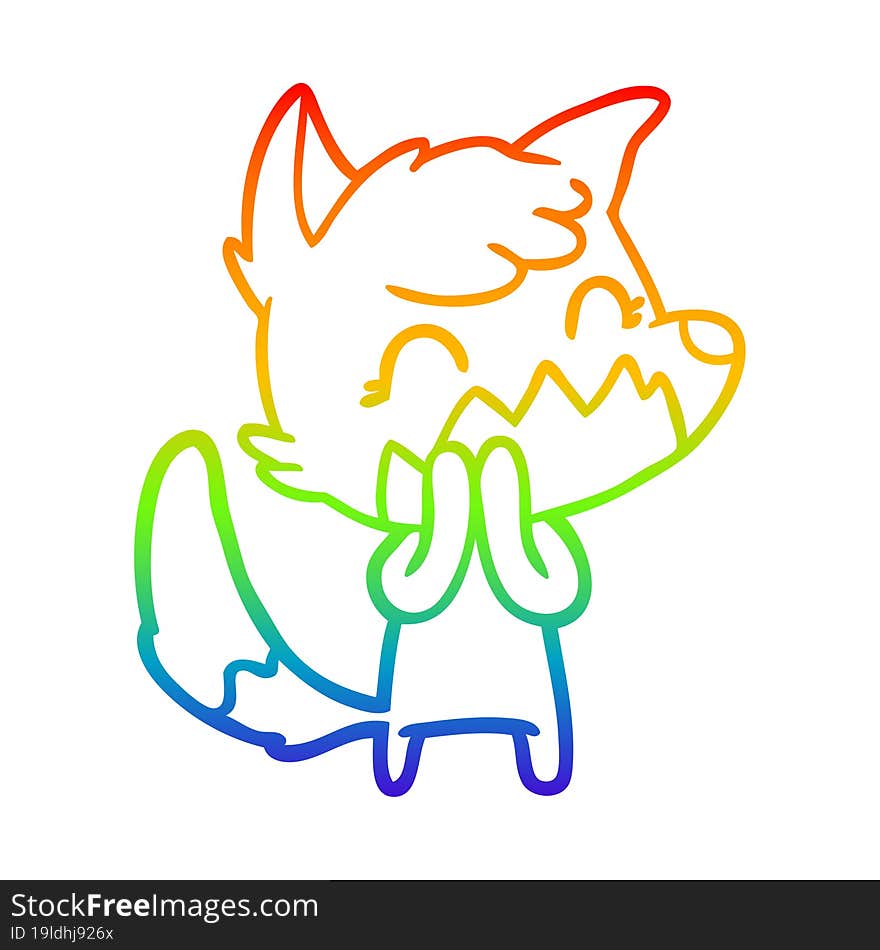 rainbow gradient line drawing of a happy cartoon fox