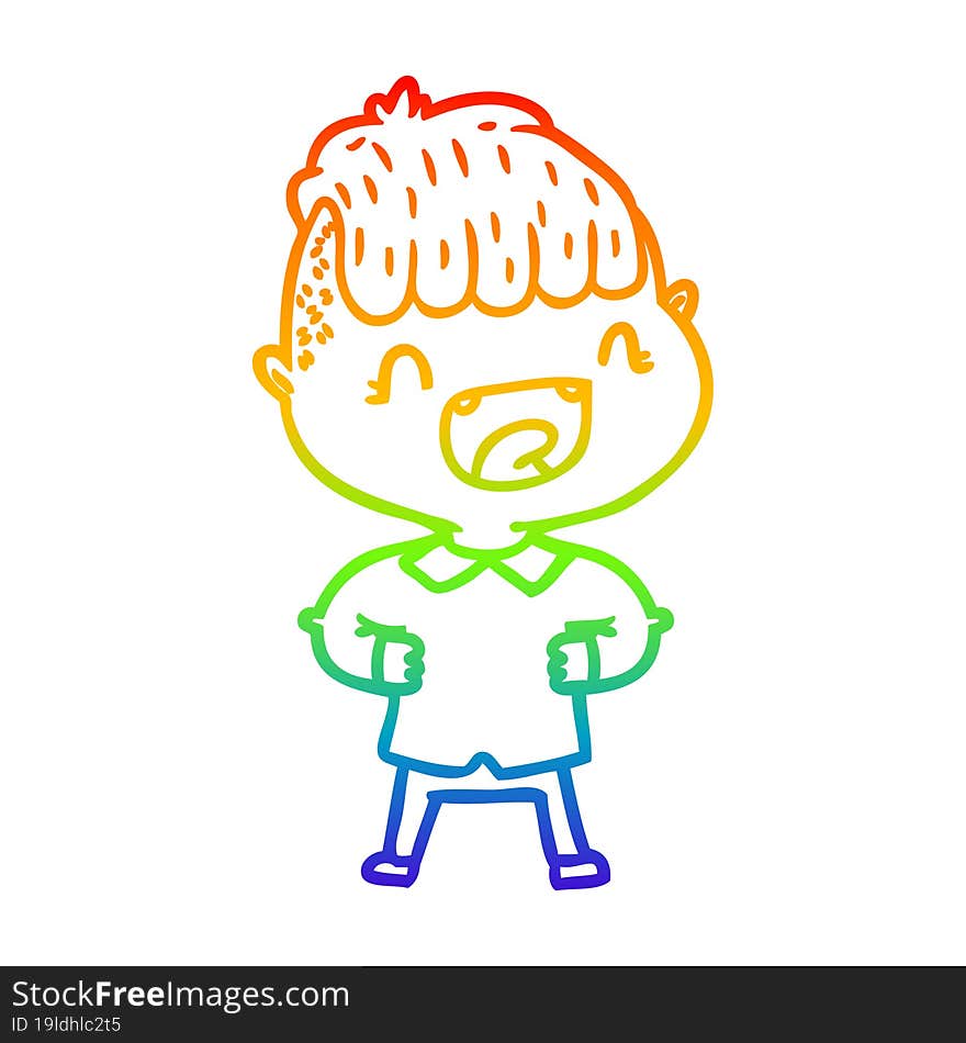 rainbow gradient line drawing of a cartoon happy boy laughing