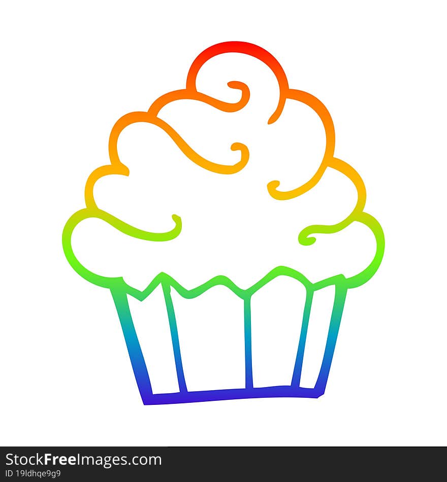 Rainbow Gradient Line Drawing Cartoon Cupcake