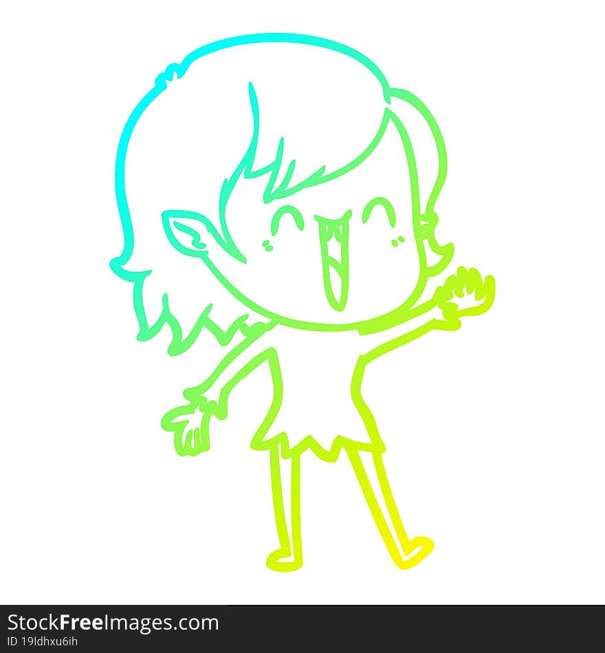 cold gradient line drawing cute cartoon happy vampire girl