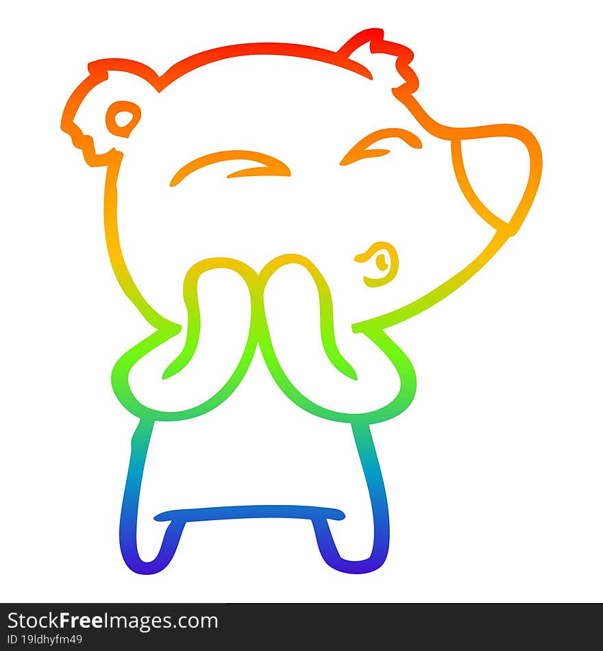 rainbow gradient line drawing cartoon whistling bear