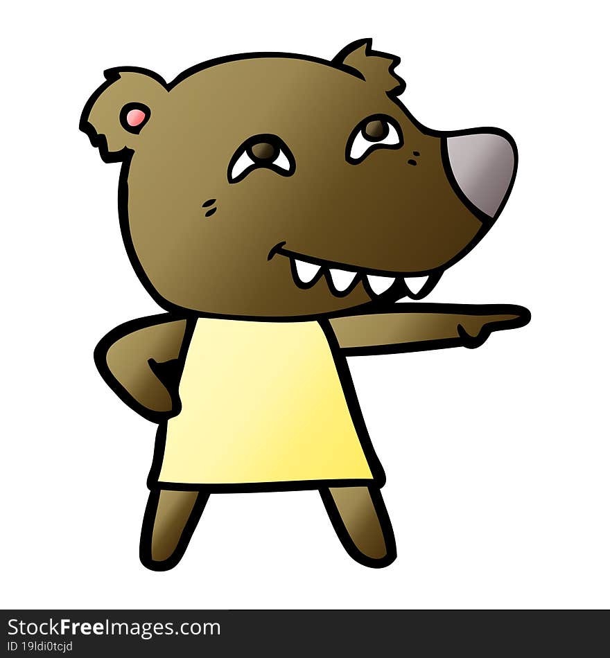 cartoon pointing bear girl showing teeth. cartoon pointing bear girl showing teeth