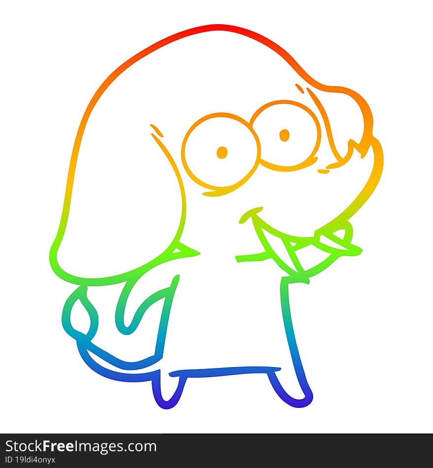 rainbow gradient line drawing happy cartoon elephant