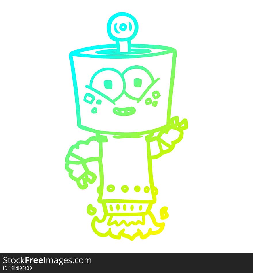 cold gradient line drawing of a happy cartoon robot