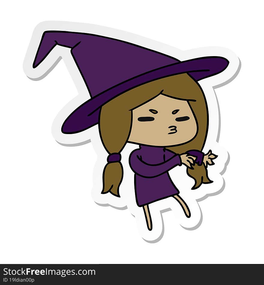 sticker cartoon of a cute witch kawaii girl