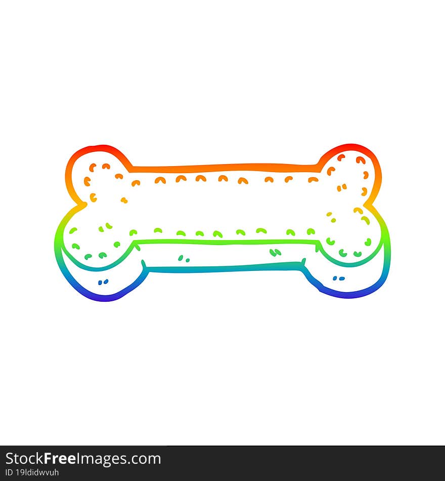 rainbow gradient line drawing of a cartoon dog biscuit