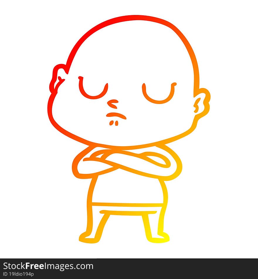 warm gradient line drawing of a cartoon bald man