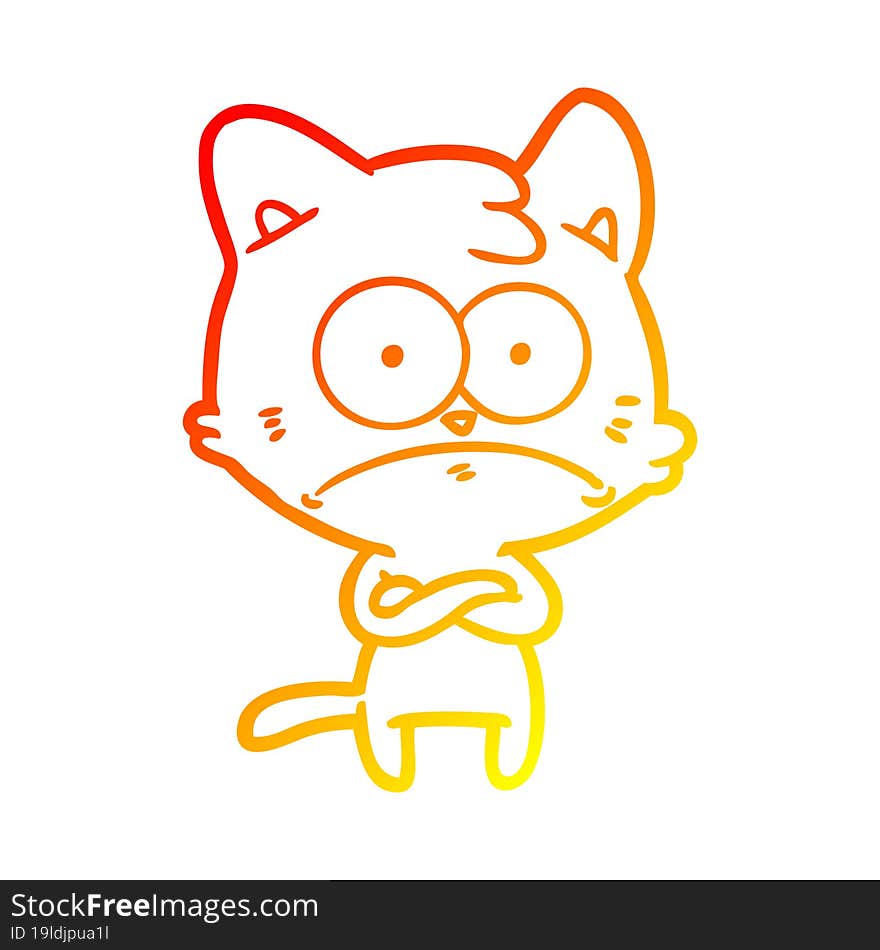 warm gradient line drawing cartoon nervous cat