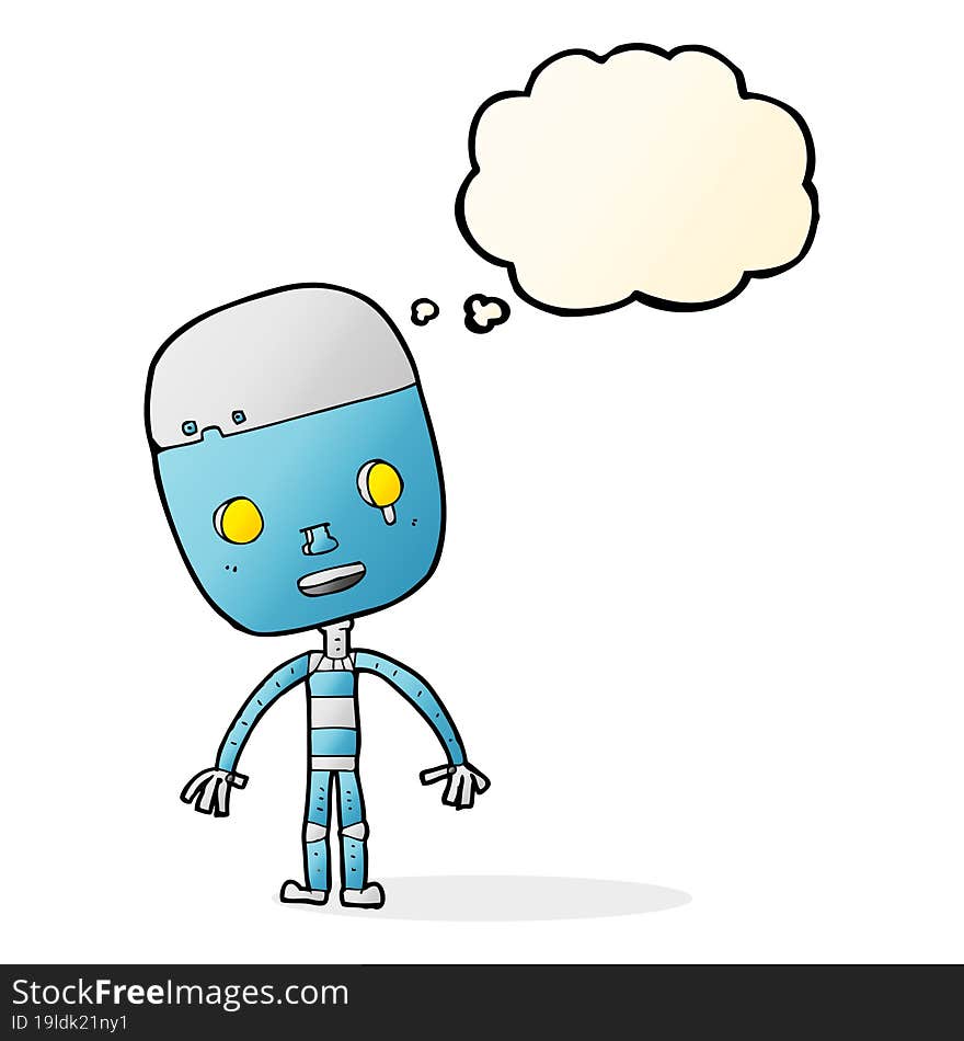 cartoon sad robot with thought bubble