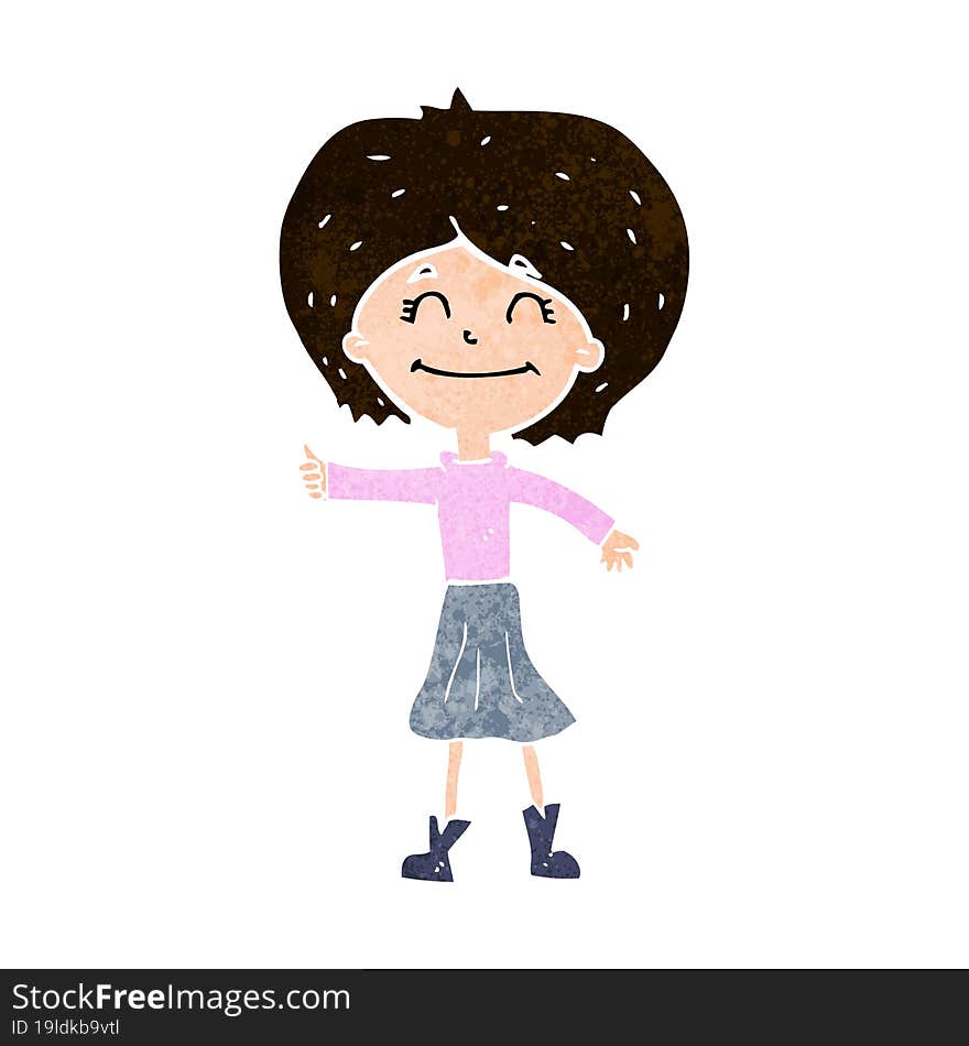 cartoon happy girl giving thumbs up symbol