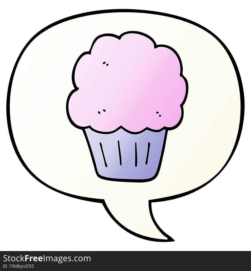 cartoon cupcake with speech bubble in smooth gradient style