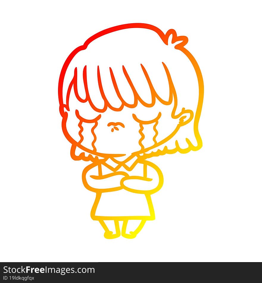 warm gradient line drawing of a cartoon woman crying