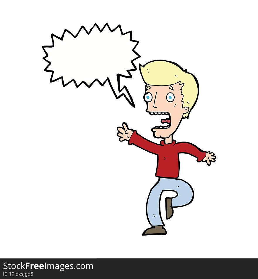 cartoon terrified man with speech bubble