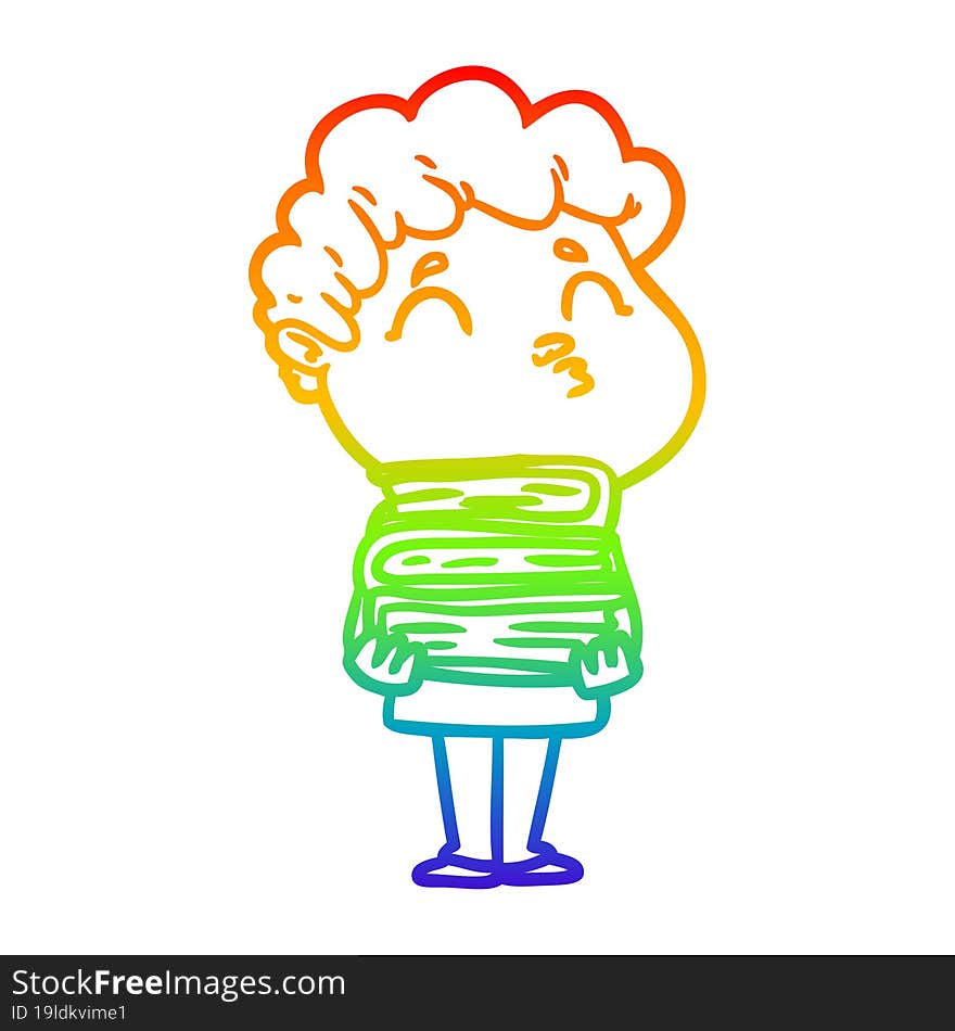 Rainbow Gradient Line Drawing Cartoon Man Pouting