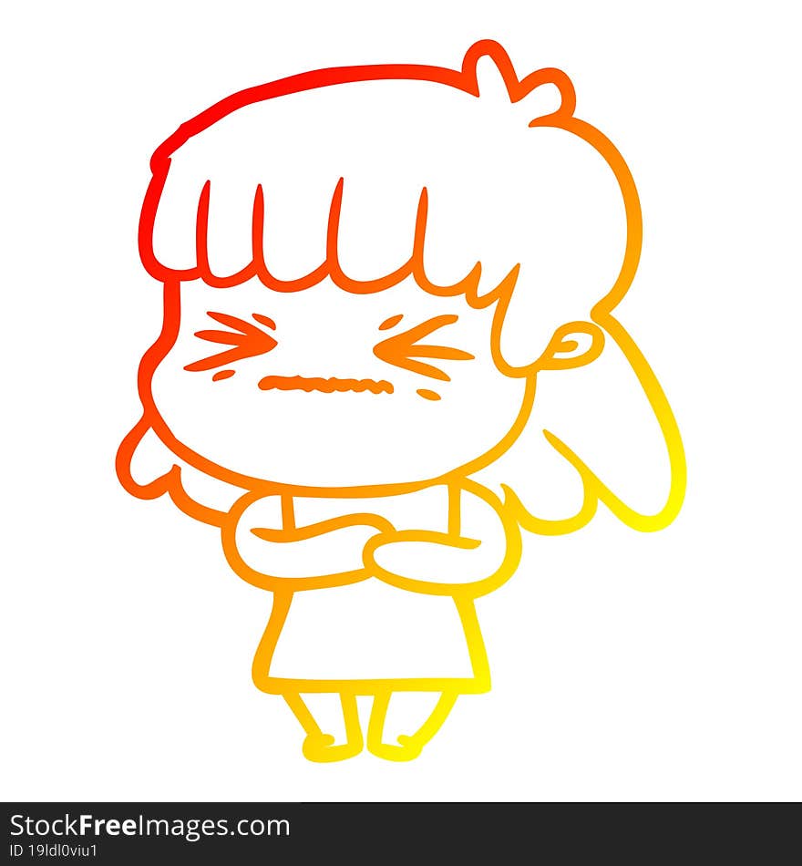 warm gradient line drawing of a cartoon angry girl