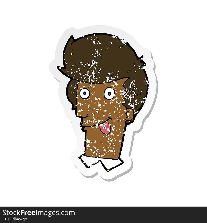 retro distressed sticker of a cartoon man with tongue hanging out