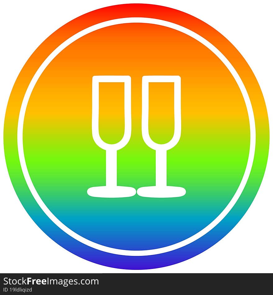 champagne glasses circular in rainbow spectrum