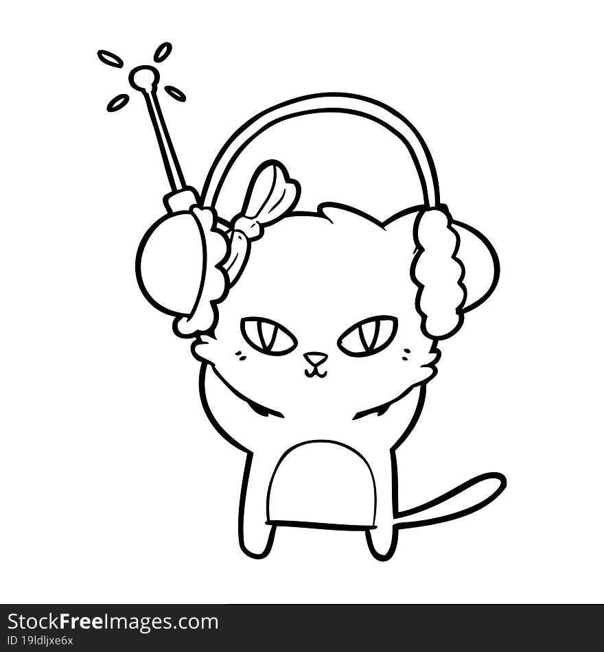 cute cartoon cat with headphones. cute cartoon cat with headphones