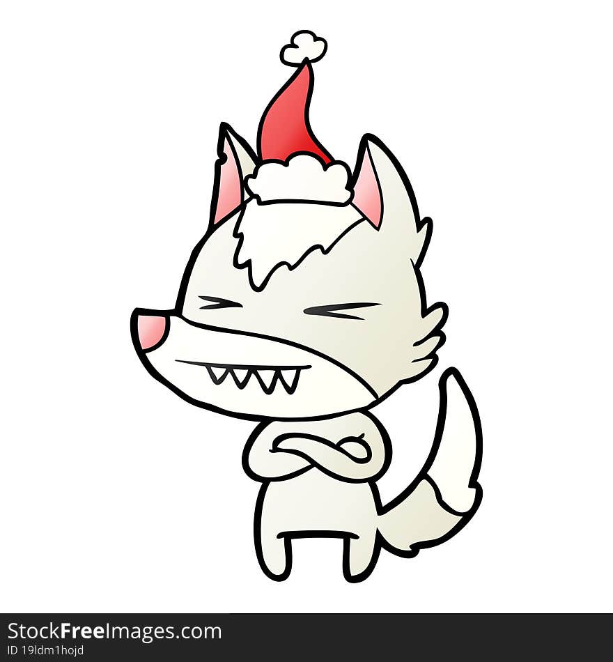 angry wolf gradient cartoon of a wearing santa hat