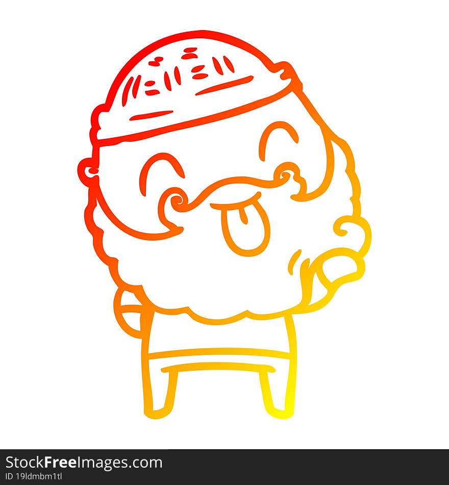 Warm Gradient Line Drawing Man With Beard Sticking Out Tongue