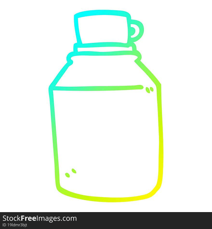 cold gradient line drawing of a cartoon hot drinks flask