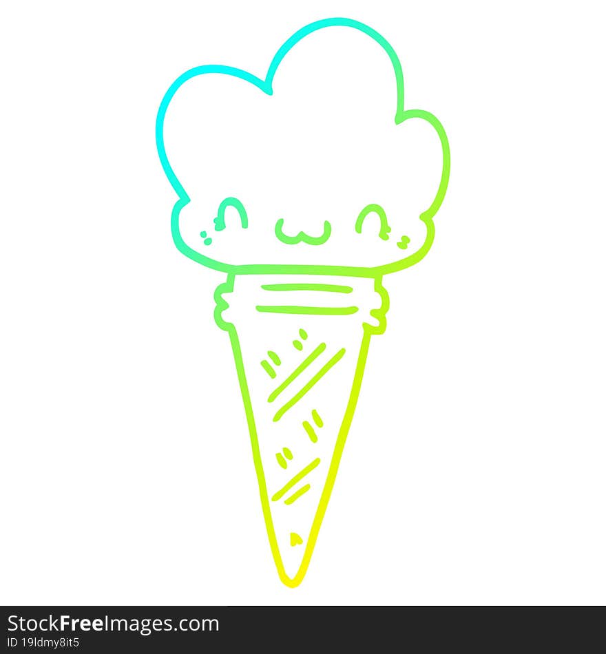 Cold Gradient Line Drawing Cartoon Ice Cream With Face