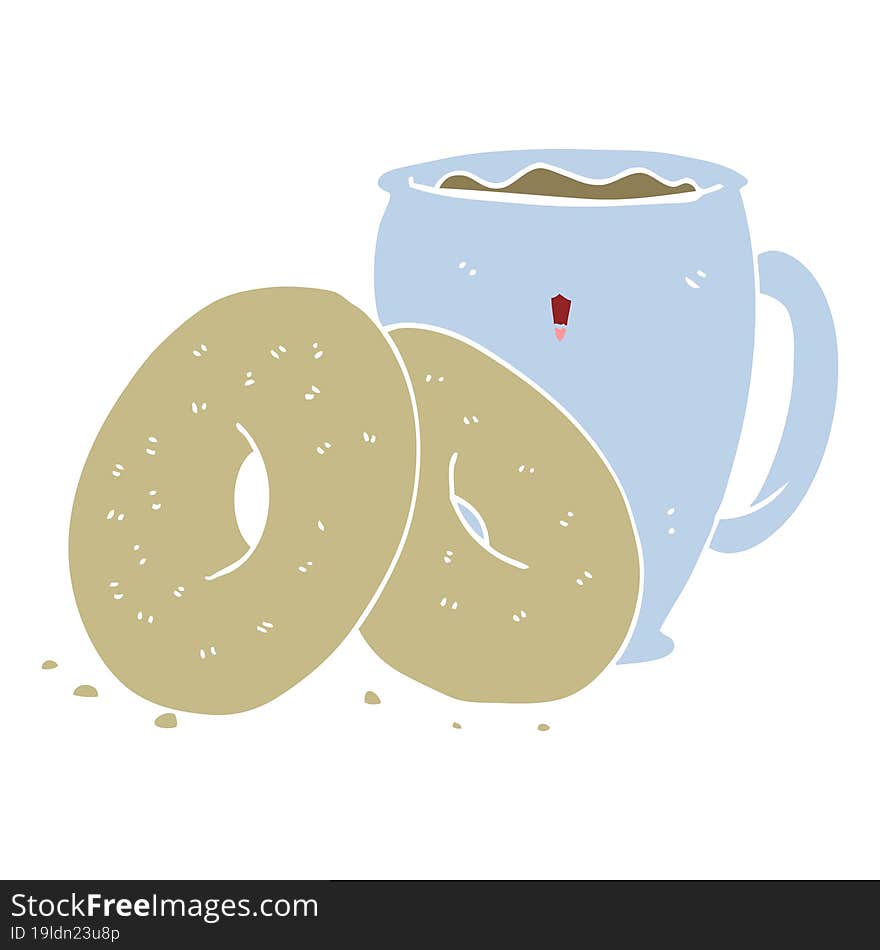 flat color style cartoon coffee and donuts