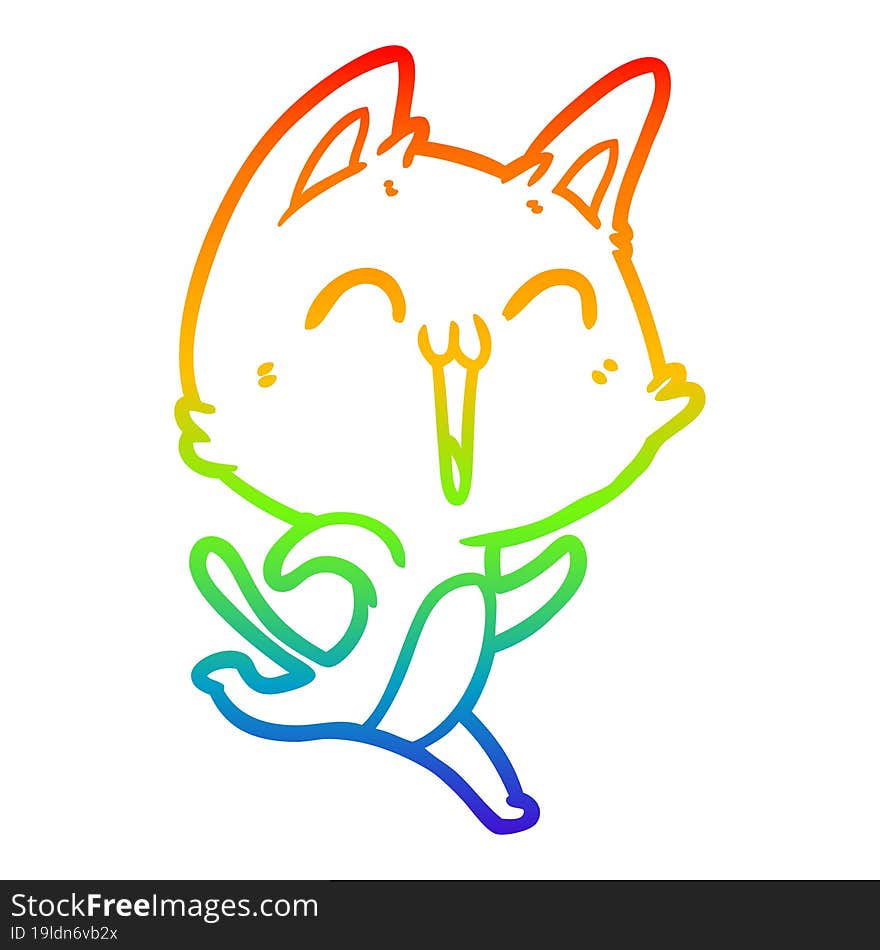 rainbow gradient line drawing of a happy cartoon cat