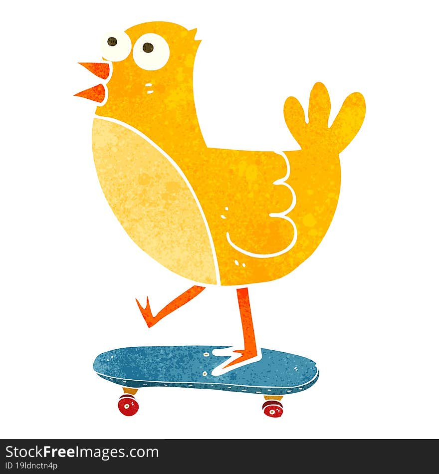 retro cartoon bird on skateboard