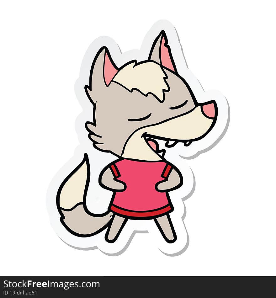 Sticker Of A Cartoon Wolf Laughing