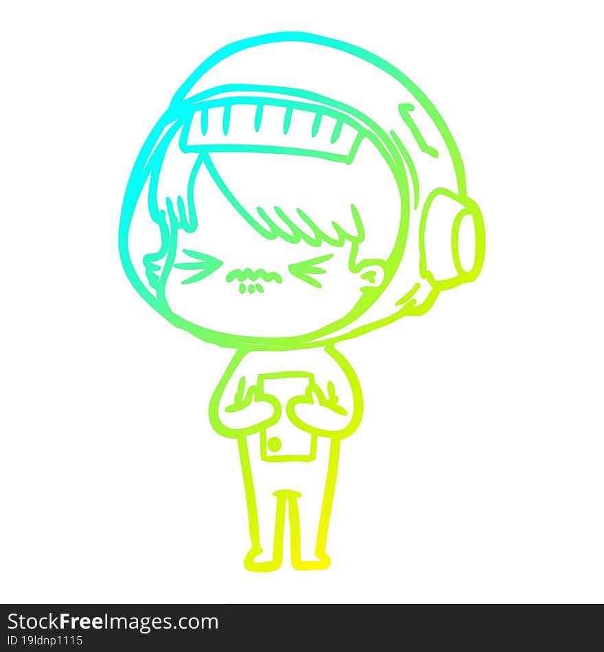 cold gradient line drawing angry cartoon space girl