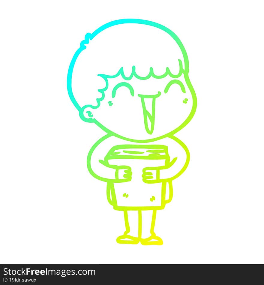 cold gradient line drawing of a cartoon happy man