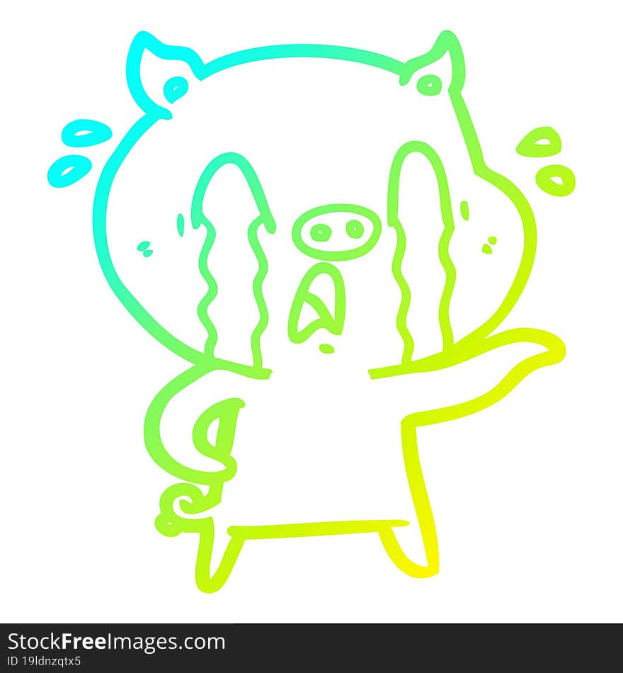 cold gradient line drawing crying pig cartoon