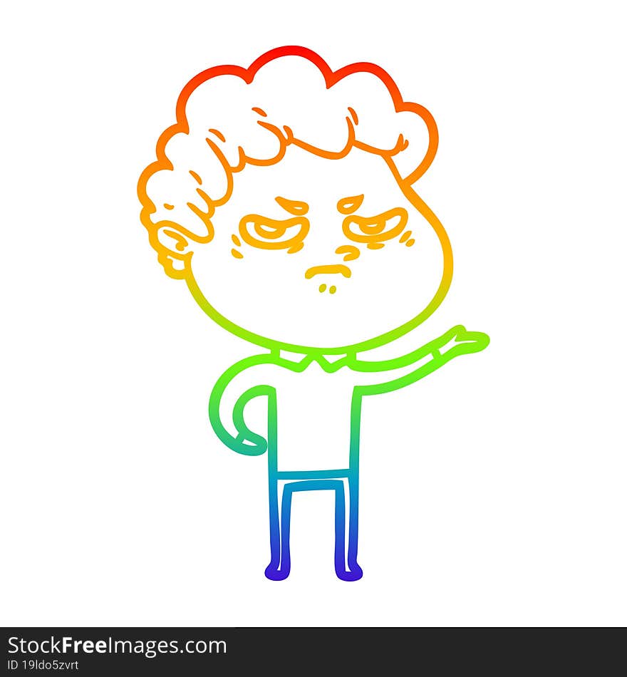 rainbow gradient line drawing cartoon angry man