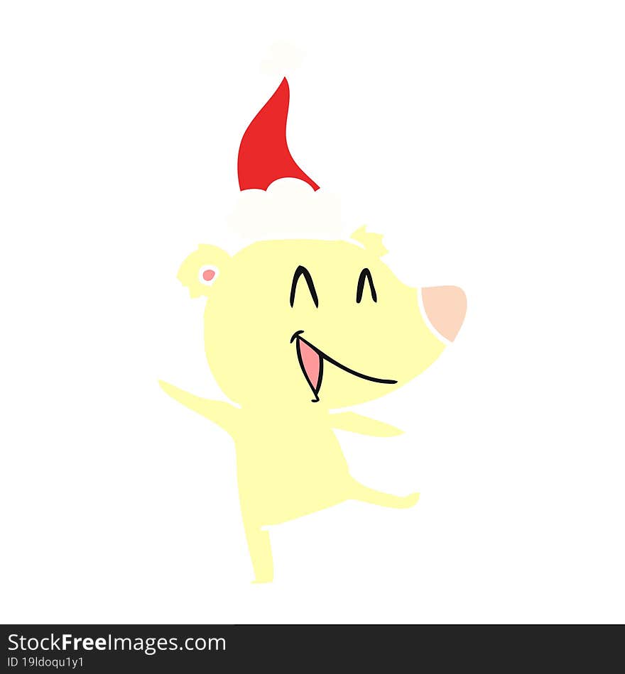 laughing bear flat color illustration of a wearing santa hat