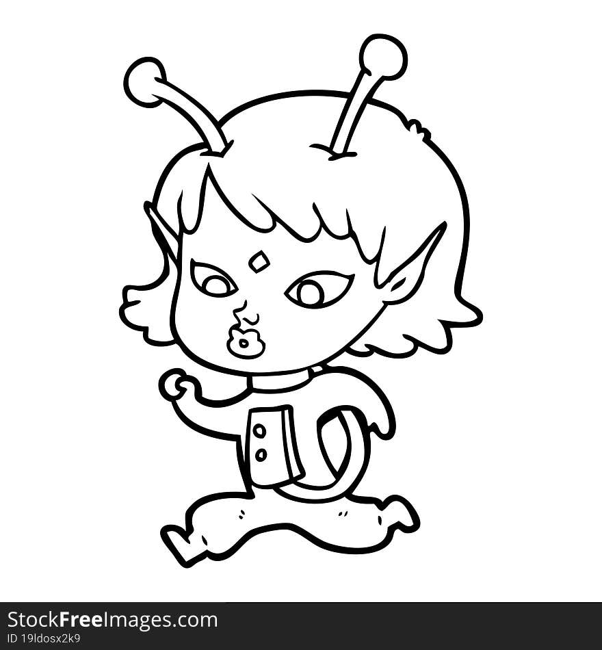 pretty cartoon alien girl running. pretty cartoon alien girl running